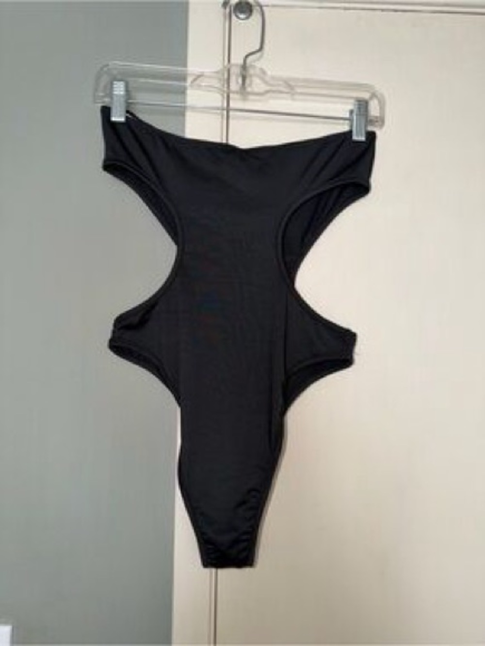 SHEIN Black Cutout Bodysuit Size L NWT High Cut Side Cut Out